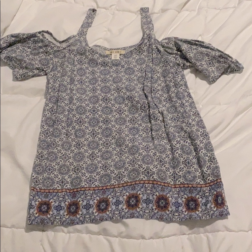 Blue paisley off the shoulder blouse